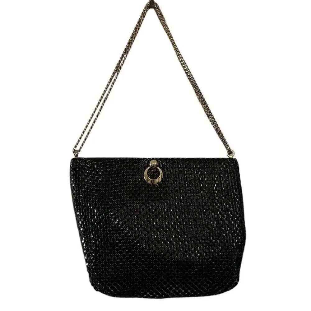 Vintage 1960s Whiting & Davis Black Metal Mesh Evening Crossbody Shoulder Bag